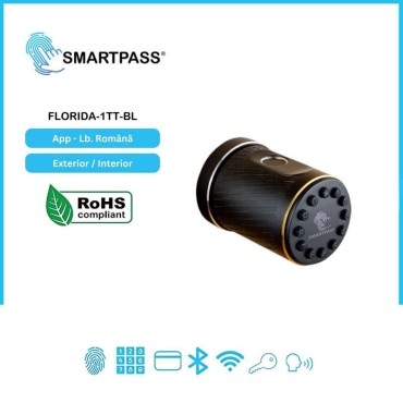FLORIDA BLACK încuietoare smart cu amprentă, Bluetooth, WiFi, cod PIN, card RFID, cheie