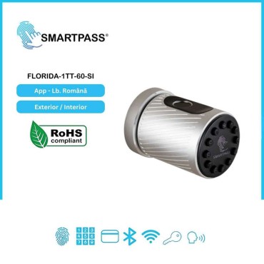 FLORIDA SILVER încuietoare smart cu amprentă, Bluetooth, WiFi, cod PIN, card RFID, cheie