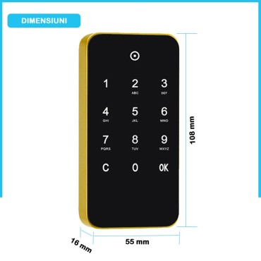 M10 Încuietor electronic pentru mobilă, cod de unică folosință, auriu 